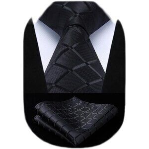 Ties for Men Silk Extra Long Tie and Pocket Square Classic Plaid